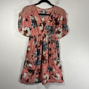 American Rag Pink Floral V-Neck Mini Sun Dress‎ Women's Small